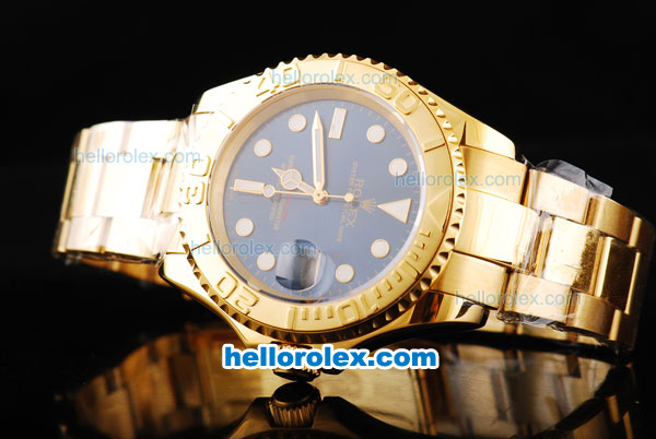 Rolex Yachtmaster Swiss ETA 2836 Automatic Movement Full Gold Case/Strap with Blue Dial and White Round Hour Marker - Click Image to Close